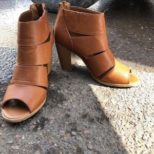 Brown strappy heel booties